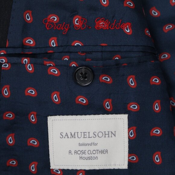 Samuelsohn Blazer Mens 44L Black Wool 2 Button Single Vent Sports Jacket Coat - Picture 9 of 13